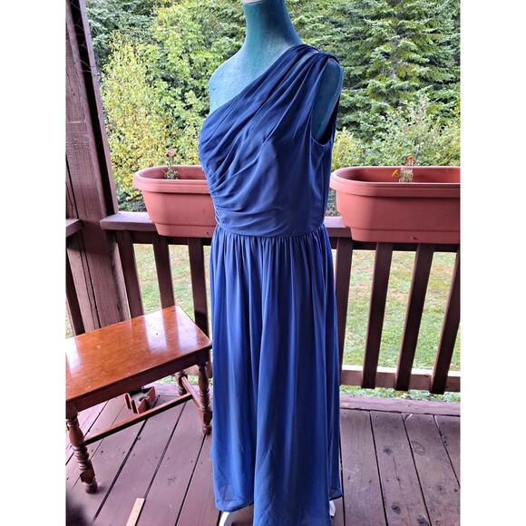 Alfred Angelo Dress Womens 12 Blue One Shoulder Chiffon Formal Gown - Picture 3 of 9